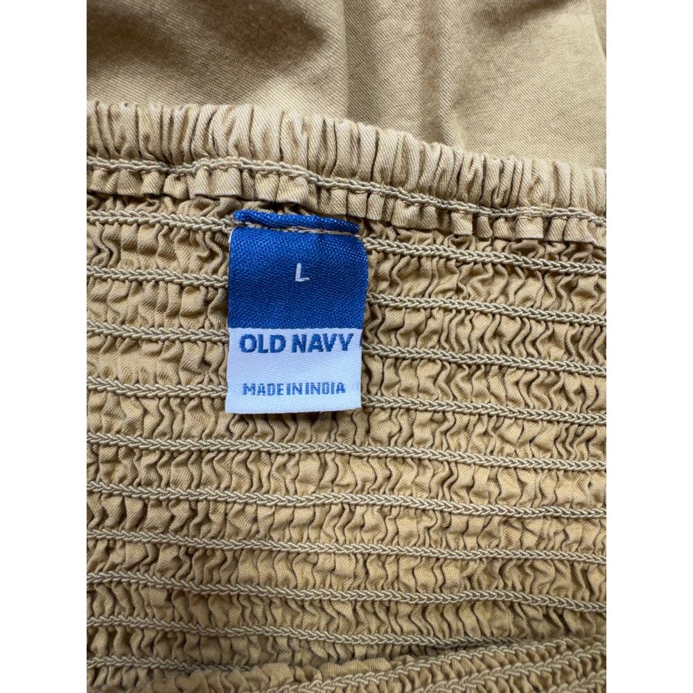 Old Navy Women’s Sz L Midi Dress Tan Puff Sleeve Smocked Cottage Core Peasant - Picture 4 of 9